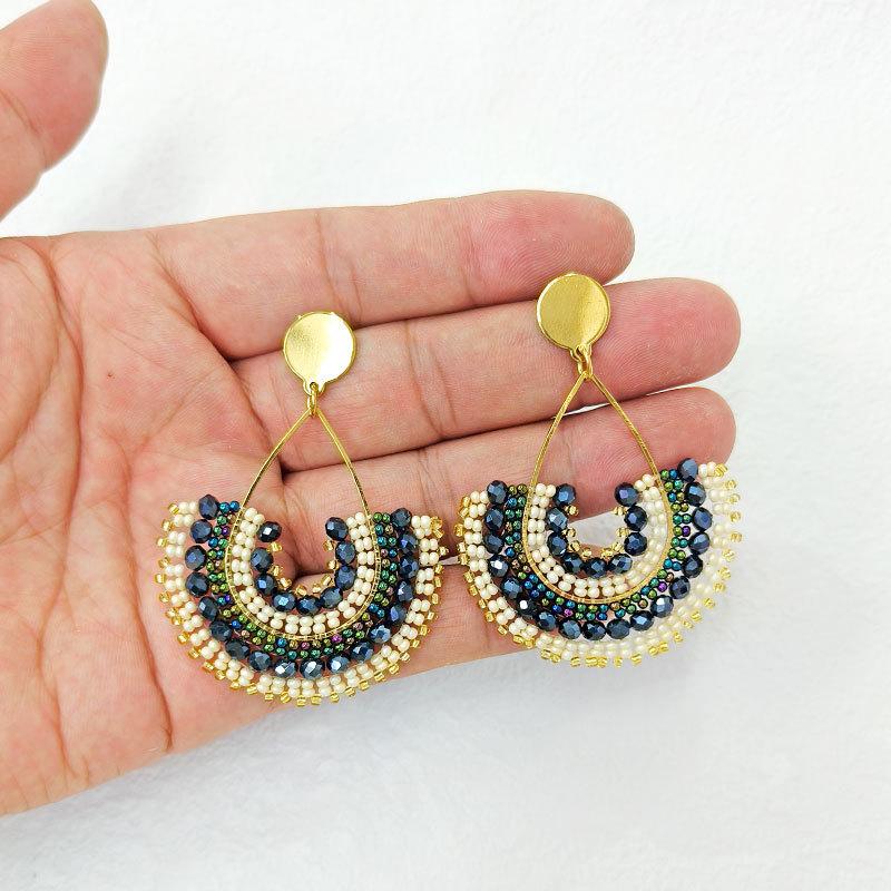 Bohemian Style Seed Bead Crystal Earrings Unique Drop Shape Handcrafted Stainless Steel Ear Studs Fashion Dangle Design