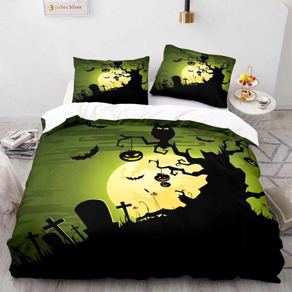Черный Хэллоуин Летучая мышь Луна Король Королева Пододеяльник Страшный Ночной Комплект Постельных Принадлежностей Готический Ужас Покрывало Мягкий Полиэстеровый Одеяло Покрывало