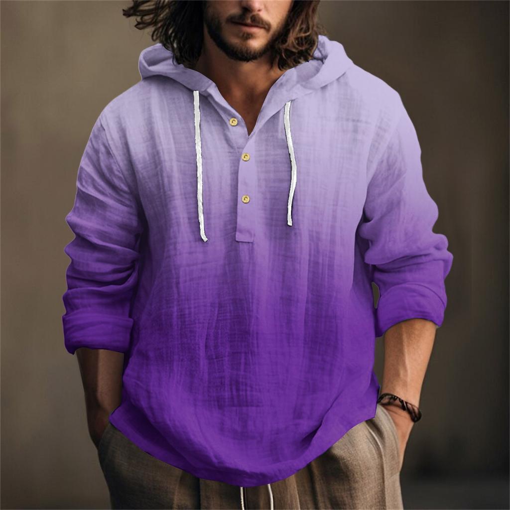 Printed Men's Cotton And Linen Shirt Hooded Long-sleeved Hooded Spring And Summer Casual Daily Wear