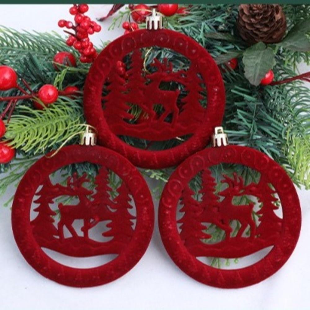 3Pcs/Box Round Pancake Shaped Christmas Flocking Pendant Christmas Tree Decoration