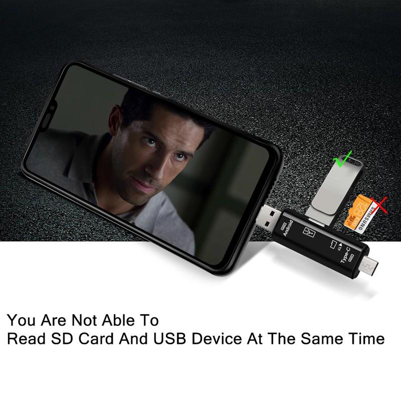 5 в 1 Многофункциональный USB 3.0 Тип C / Usb / Micro Usb / Tf Устройство чтения карт памяти Адаптер для чтения карт OTG