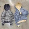 Mens Reversible Hooded Zip Sweatshirt Streetwear Plaid Lining Loose Fit Fall Casual Top