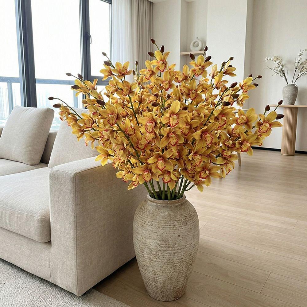 Handmade Artificial Silk Cymbidium Branch Real Touch Fake Flowers Event Decoration