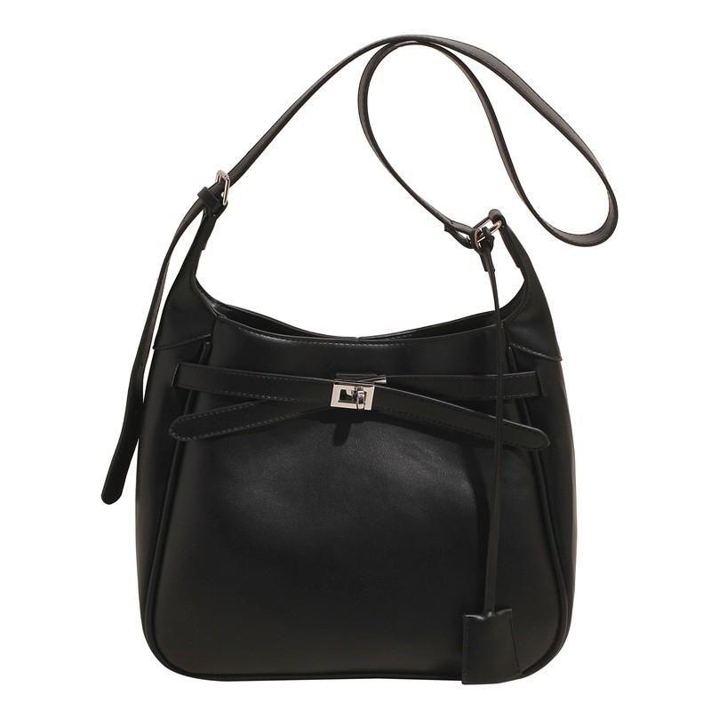 Solid Color Pu Bag Women Lock Closure Inner Zipper Pocket Daily Travel Bags