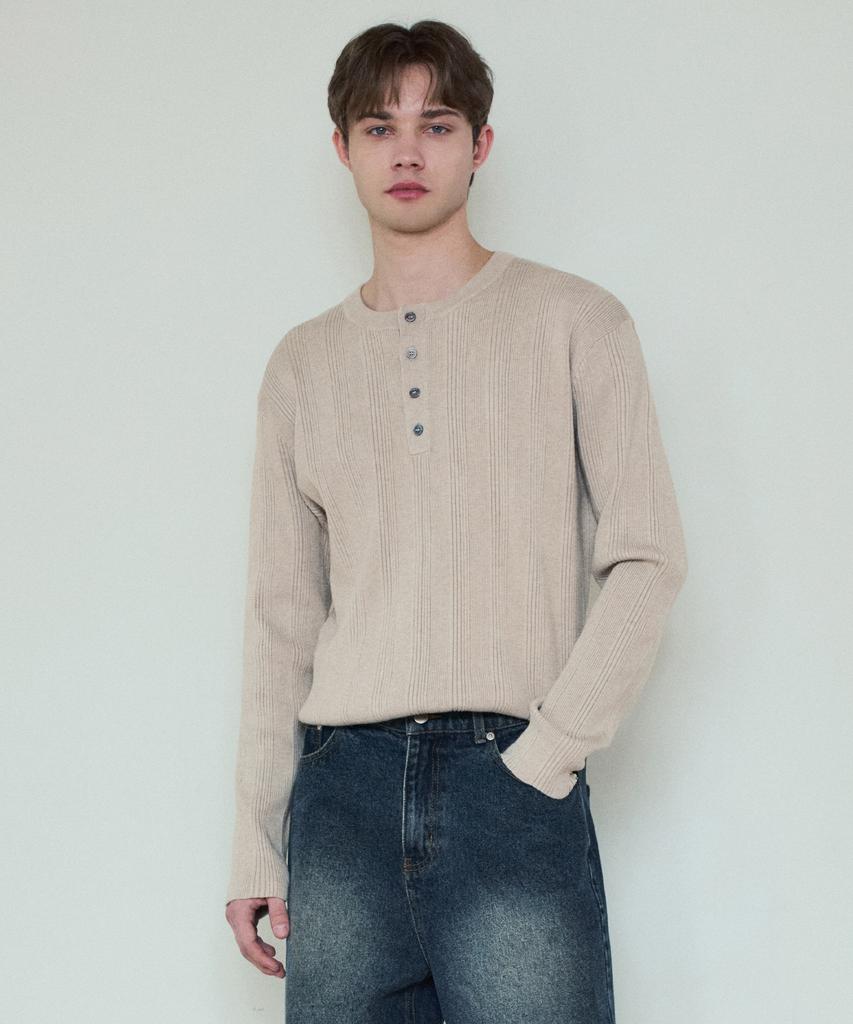 Среда Оазис Всегда Вязаный Хенли в рубчик Стирка_Бежевый(Wc25_Kn04)