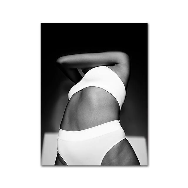 Bikini High Heels Lady Fashion Quote Poster  Black White Sexy Woman Canvas Print Painting LivingRoom Wall Art Decoration Picture