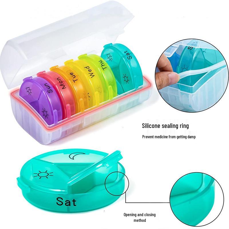 21-Compartment Rainbow Weekly Pill Organizer for Elderly – Travel-Friendly and Health-Focused.