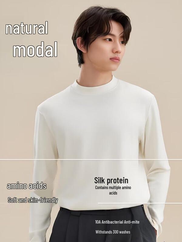 Мужской базовый топ из шерсти и модала с воротником средней высоты FUNIBAOLUO