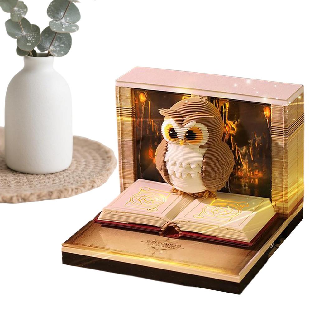 3D Memo Pad Time Piece Calendar 2026 Memo Pad Paper Tear Away Carving Art Notepad Owl-Shaped Tear Away Carving Time Piece