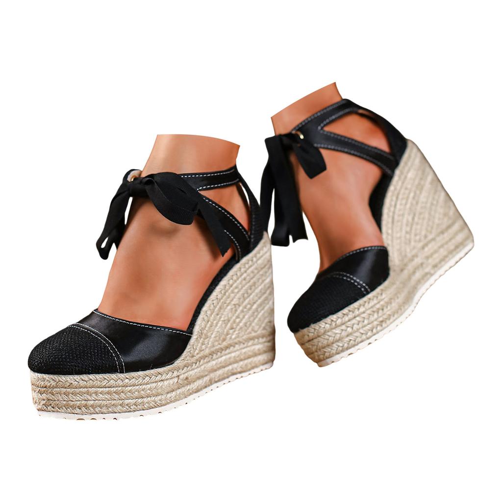 Women'S Color Block Round Toe Espadrille Wedge Sandals Comfortable And Studded Sandals For Women Heels Hot Sandals For Women