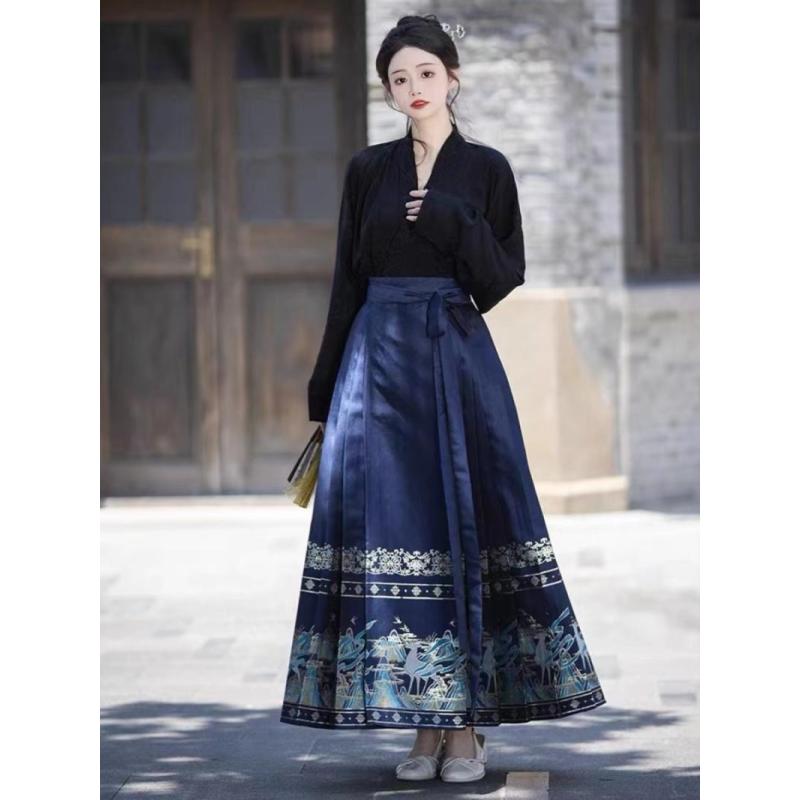 Китайский стиль династии Мин стиль ханьфу повседневная юбка с лошадиной мордой костюм ханьфу