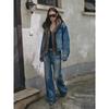 CHIC PARKA Denim Fur-Lined Parka with Raccoon Fur Collar