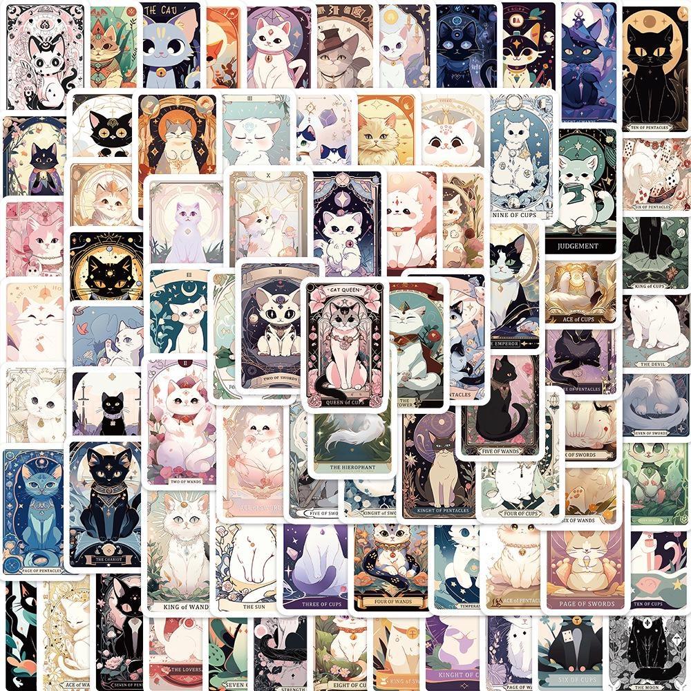 15/78pcs Cartoon Cat Tarot Stickers Cat Meme Tarot Card Graffiti Stickers for DIY Luggage Laptop Motorcycle Bicycle Stickers