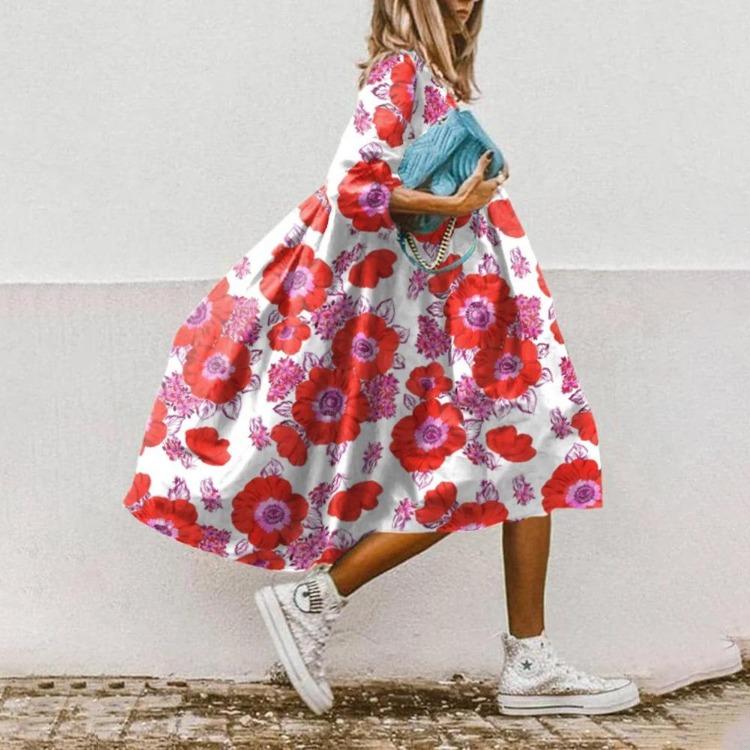 Европейско-американское трендовое женское платье с цветочным принтом, рукав средней длины