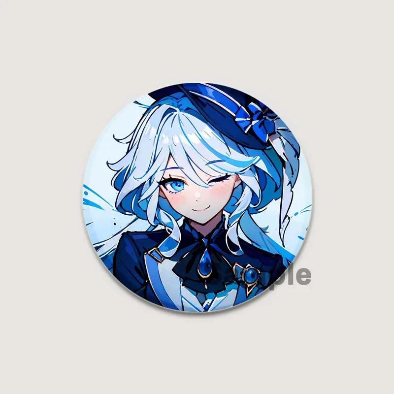32/44/58mm Anime Genshin Impact Pins Cute Cartoon Furina Badge Handmade Tinplate Brooches Breastpin for Backpack Clothes Gift Accessorys