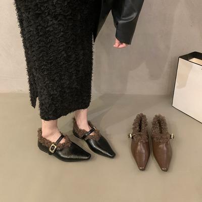 Французские туфли на плоской подошве, женские, новые, осенне-зимние, ретро, корейская версия, теплые, хлопковые туфли, одинарные туфли на мягкой подошве