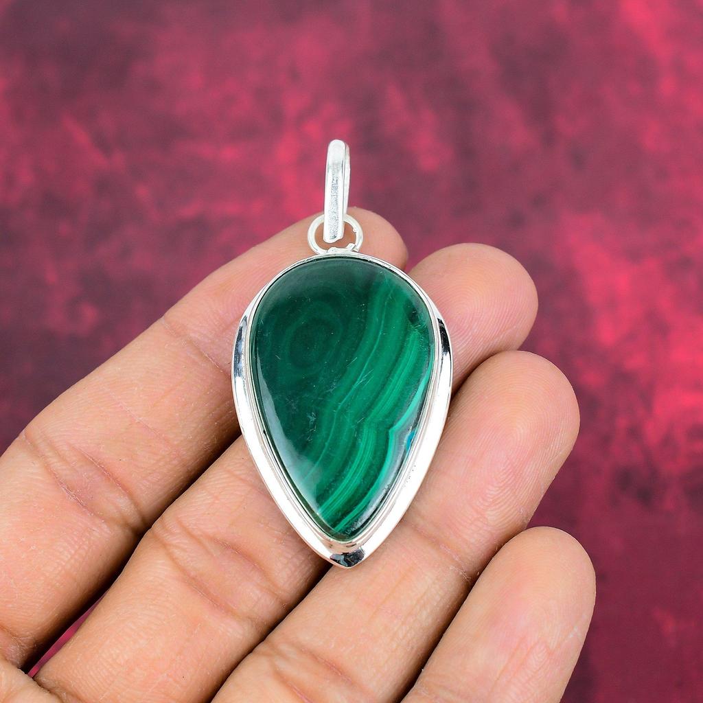 Подвеска из малахита, серебряная подвеска 925 пробы. Подарок для женщин, подвеска ручной работы, ювелирные изделия из драгоценных камней