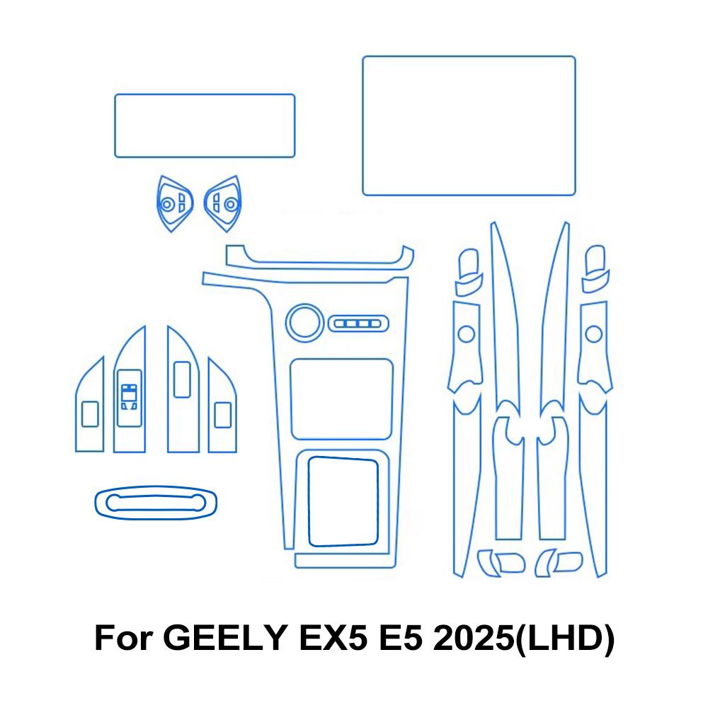Прозрачная защитная пленка из ТПУ для GEELY EX5 E5 2025, наклейка PPF для панели центрального управления и навигации в салоне автомобиля, вырезанная по форме