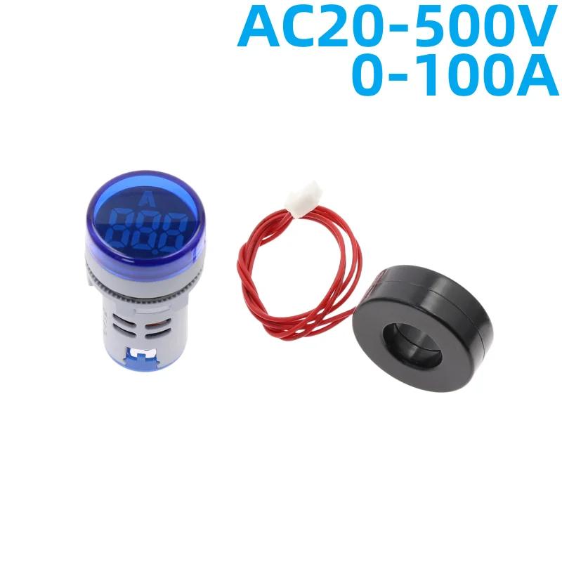 22MM 0-100A Digital Ammeter Current Meter/Voltage Meters Indicator Led Lamp Square Signal Light AC20-500V
