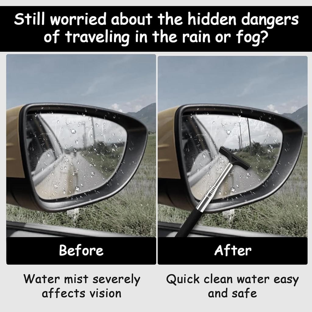 1 Pcs Car Window Mini Squeegee Retractable Auto Glass Squeegee Car Rearview Mirror Wiper Water Cleaner with Telescopic Long Rod Portable Cleaning