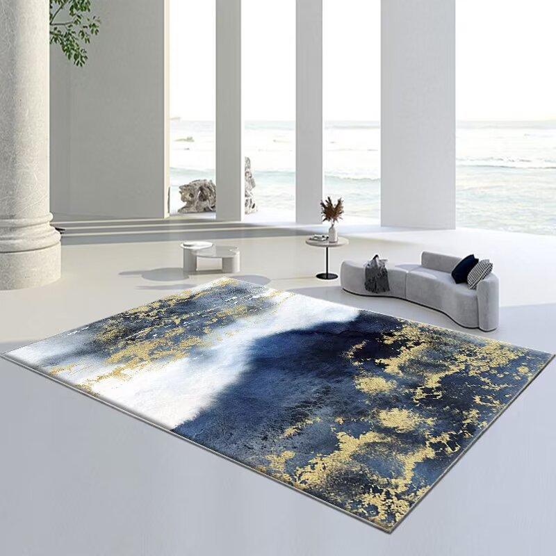 Modern Ombre Carpet Blue Brown Geometric Pattern Large Non Slip Area Rug for Living Room Sofa Home Decor