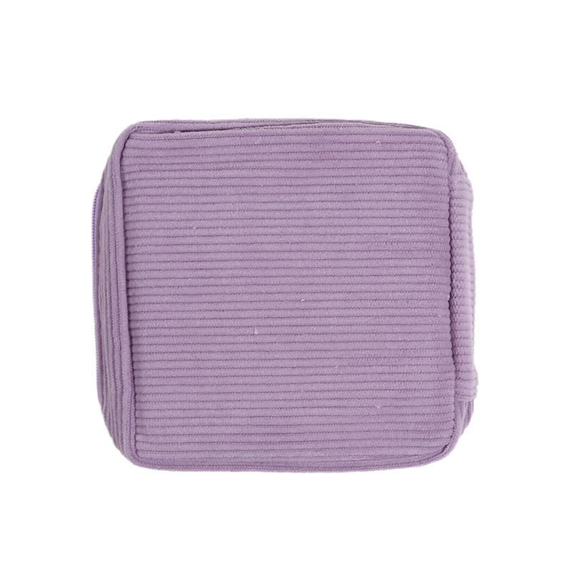 Women Portable Mini Corduroy Sanitary Napkins Storage Bag Travel Solid Color Cosmetic Toiletry Pouch with Zipper