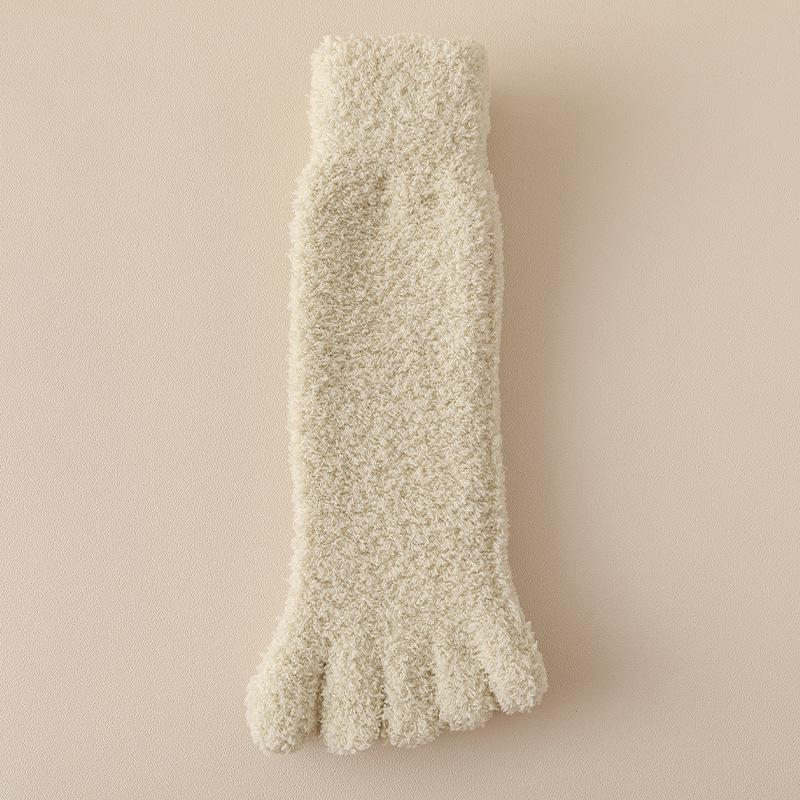 Женские толстые носки с пятью пальцами, зимние теплые носки из кораллового флиса с пушистыми пальцами, полосатые мягкие уютные носки, женские тапочки