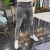 European Men's Spring & Autumn Tiger Head Slim Fit Jeans with Hot Diamond Detail