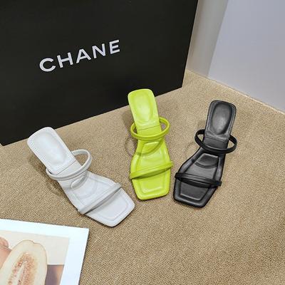 Модная обувь Женская 2025 Тапочки Повседневные Тонкий каблук Каблуки Мюли Резина Шлепанцы Перекрещенные Квадратный носок Роскошные Высокие Гавайские Мягкие Туфли-лодочки