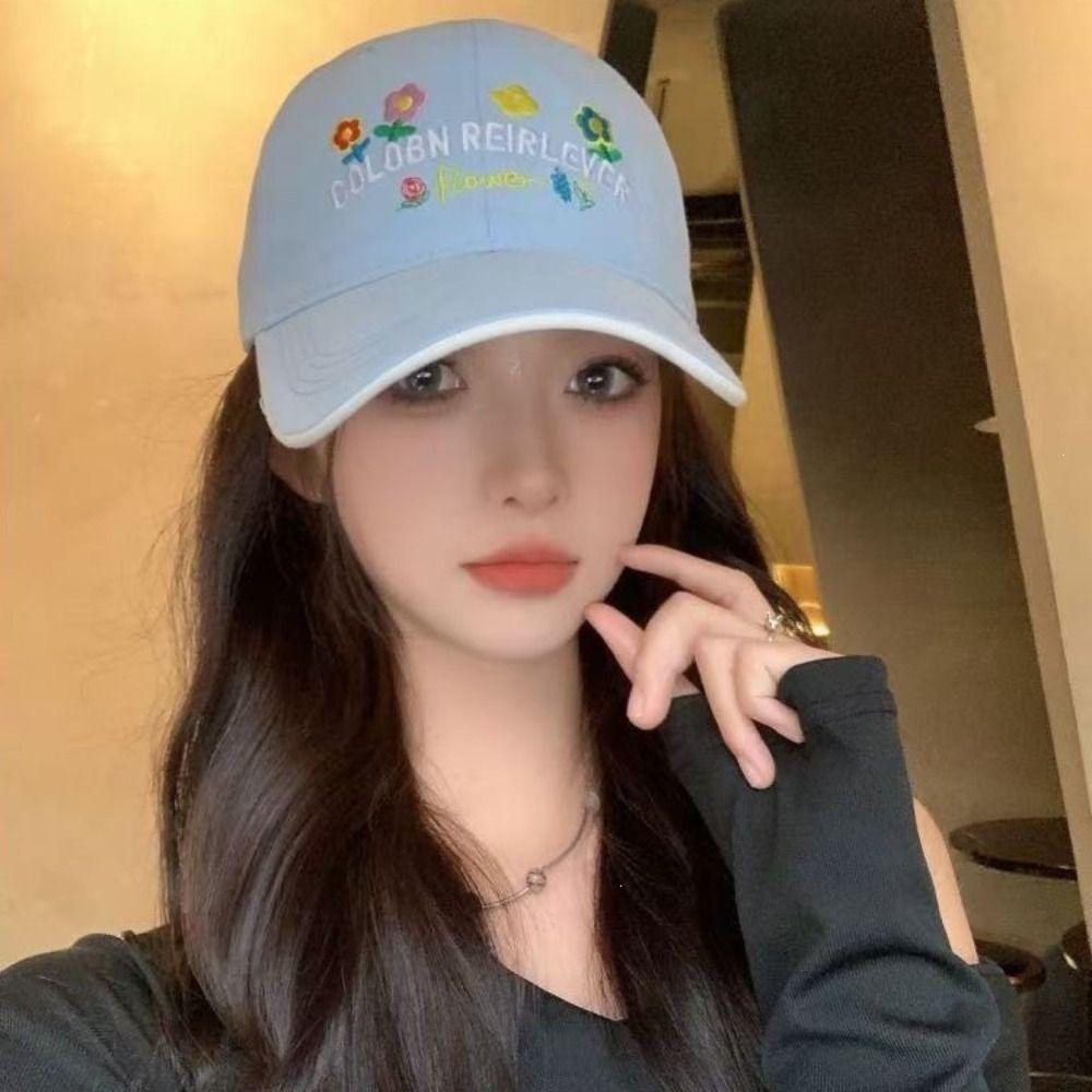 Cotton Floral Baseball Cap Letter Embroidered Streetwear Hats Casual Peaked Cap  For Women Girls