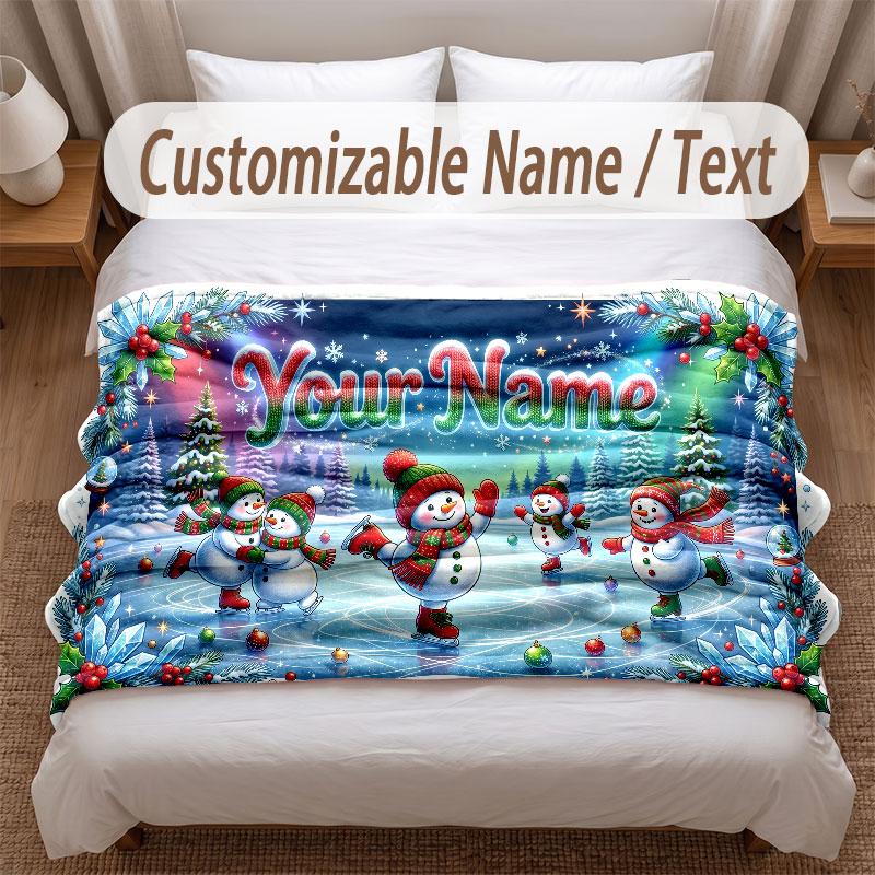 Winter Theme Soft Blanket Personalized Custom Name Text Print Warm Blanket Home Sofa Bedroom Decor