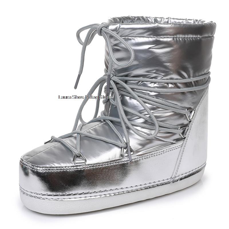 Модные водонепроницаемые ботинки на платформе для снега для женщин, зимняя обувь, нескользящие космические ботинки, теплые плюшевые ботильоны, хлопковые ботинки на шнуровке