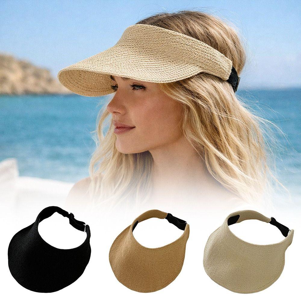 Шляпы-визоры с широкими полями для лета, защита от УФ, без верха, модные пляжные соломенные шляпы для женщин