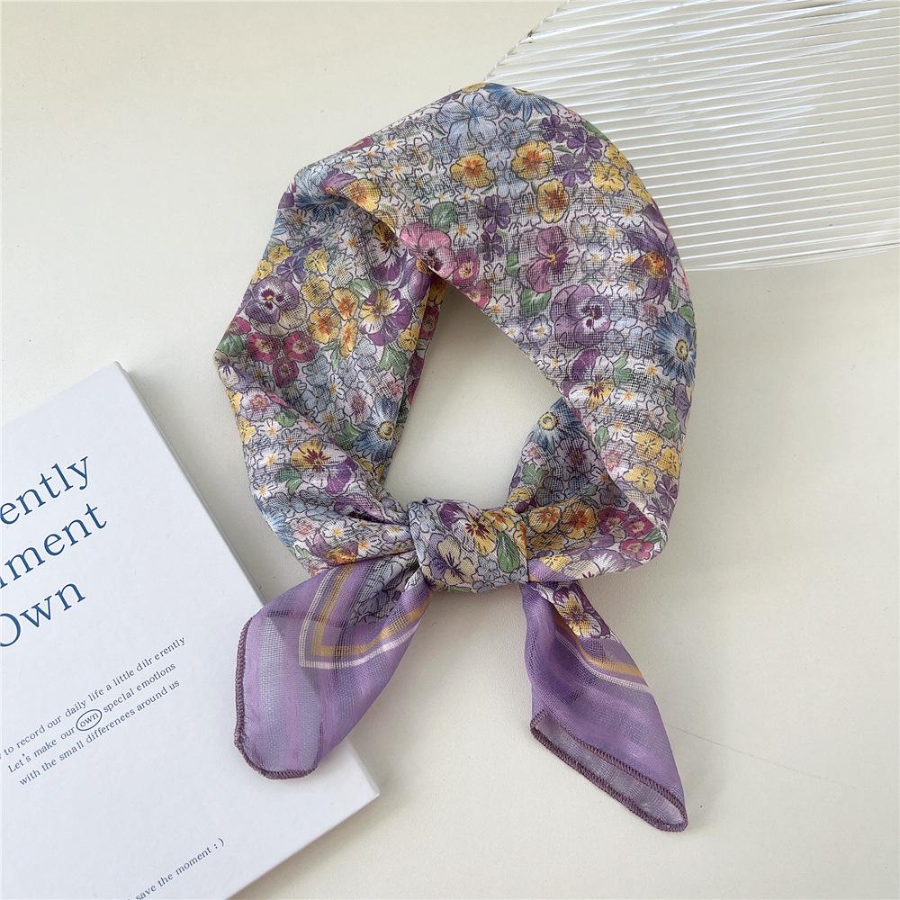 58 Цветочный Хлопково-Льняной Шарф: Корейский шейный платок с мелким цветочным принтом на весну, лето, осень - Универсальная повязка на голову и головной платок