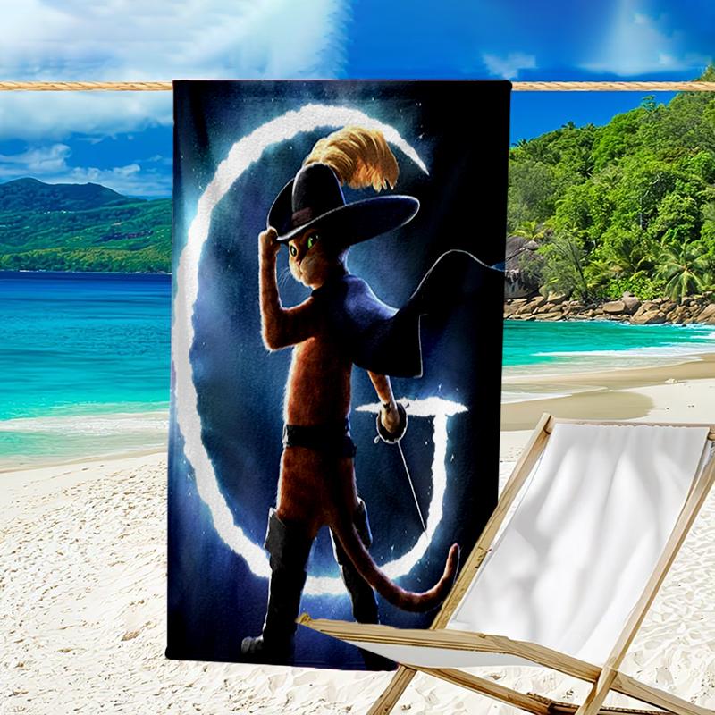 Ultra-Soft Beach Towel with Puss In Boots Theme,Ideal for Pool - Camping, Diving - Perfect Travel Essential, Vibrant Beach Towel.