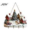 Rustic Winter Town Wall Art Christmas Village Wooden Hanging, Snow House Snowman Plaque, 4 Hook Gift for Home Mount Key Holder, Holiday Ornament,