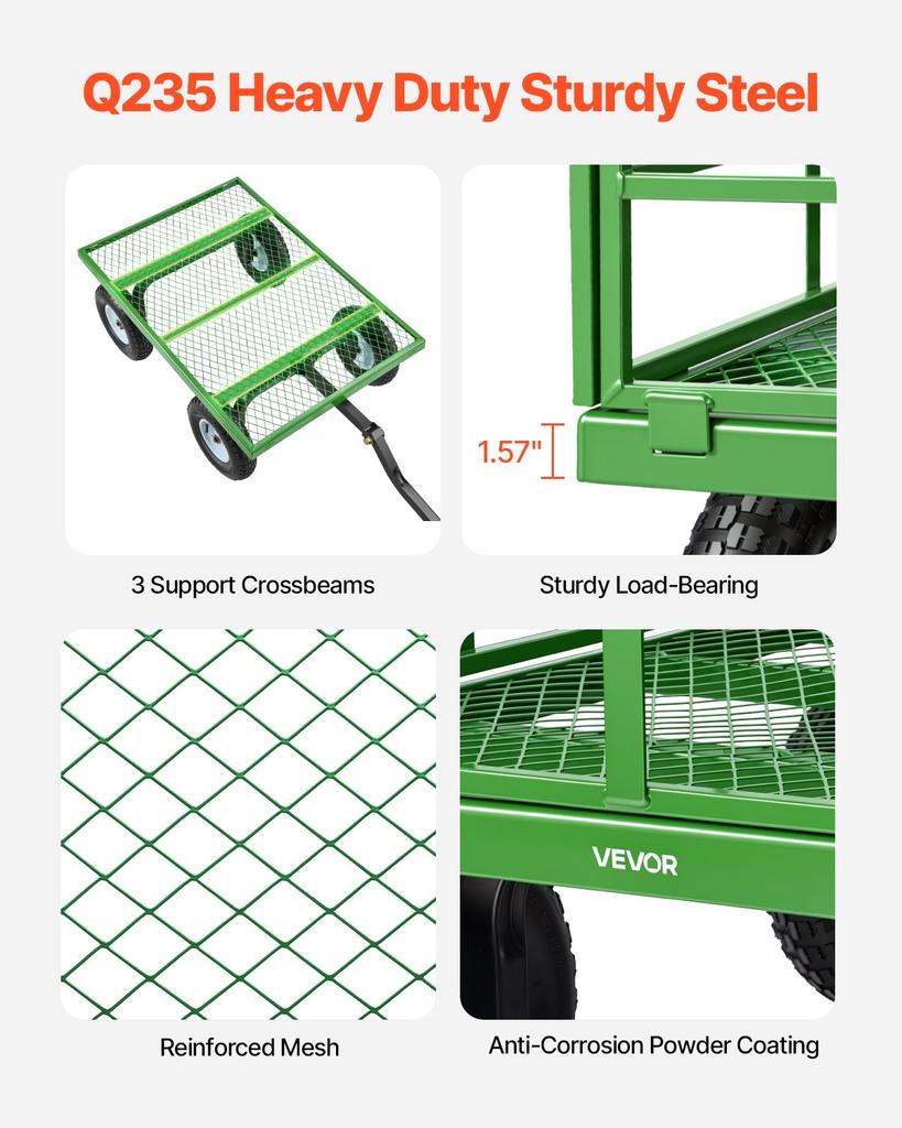 VEVOR Steel Garden Cart, 544 kg Heavy Duty Pullable Garden Wagon Yard Cart