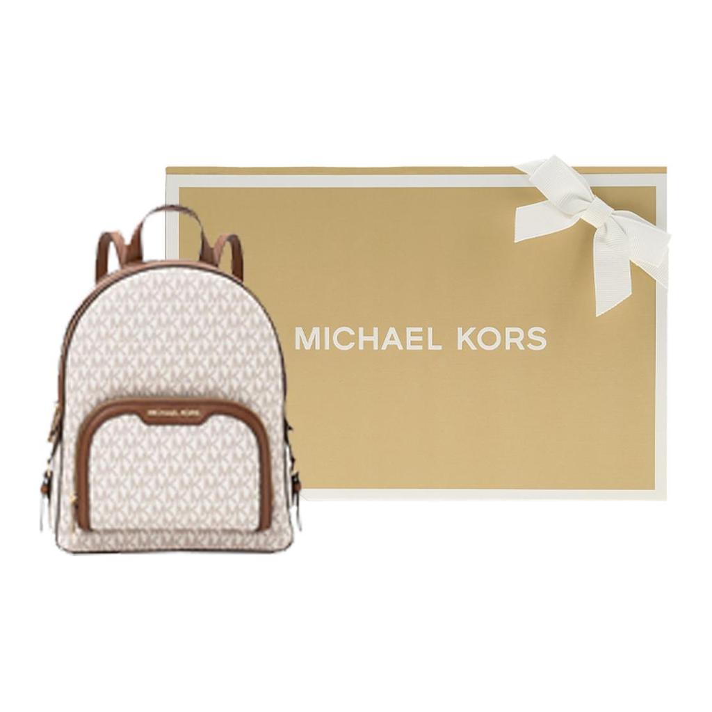 Michael Kors Mk Jaycee Series 24 Zipper Closure Classic Monogram Coated Canvas And Leather Backpack Women backpack Vanilla Brown 35S2G8TB2B-150