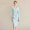 Spring-Autumn High-End Water Blue Collarless Suit Skirt Set for Front Desk and Salon Uniform