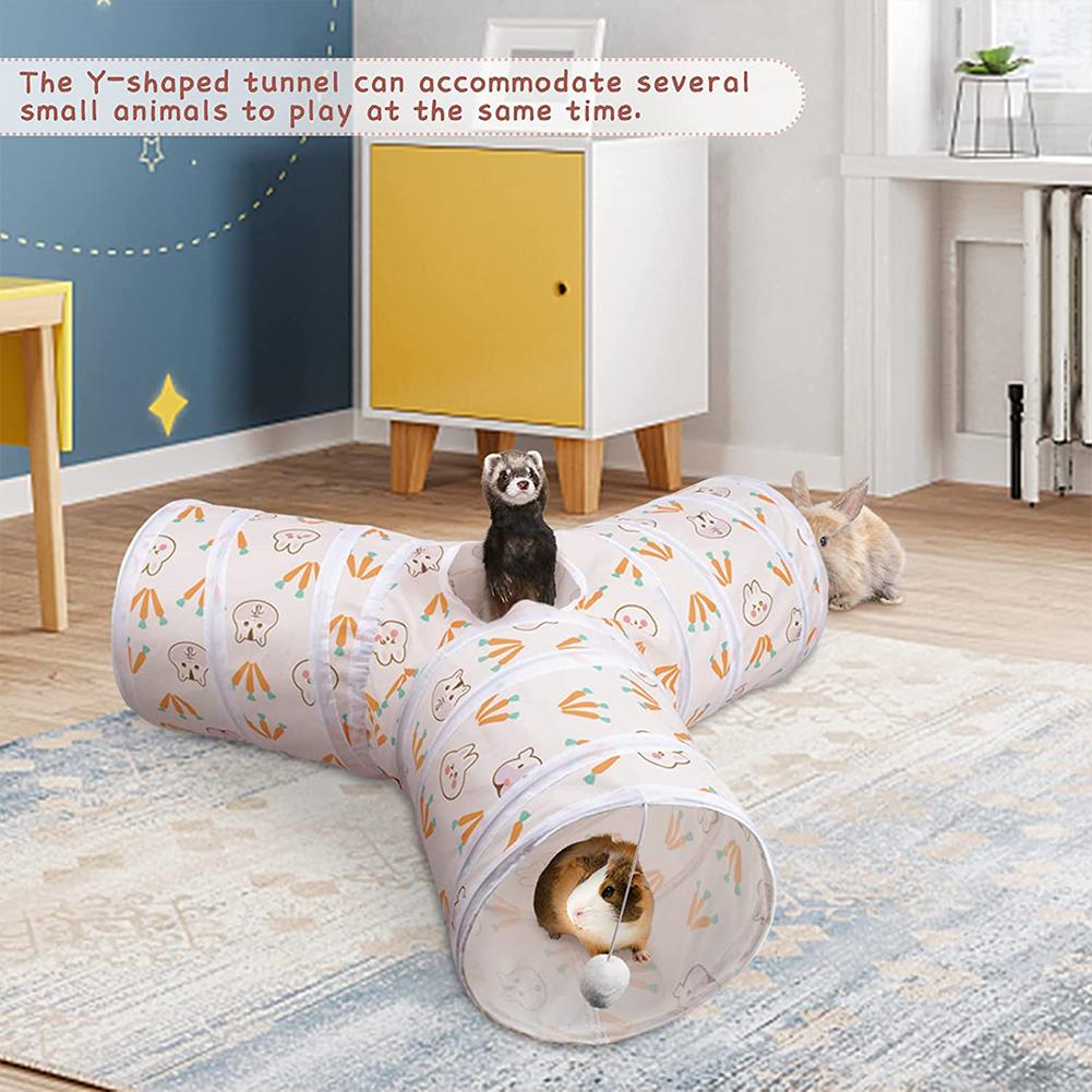 Suede Y-shaped Tunnels  Tubes Foldable Washable Three-channel Pet Supplies Ideal For Rabbits Chinchillas Mice Guinea Pigs Ferrets