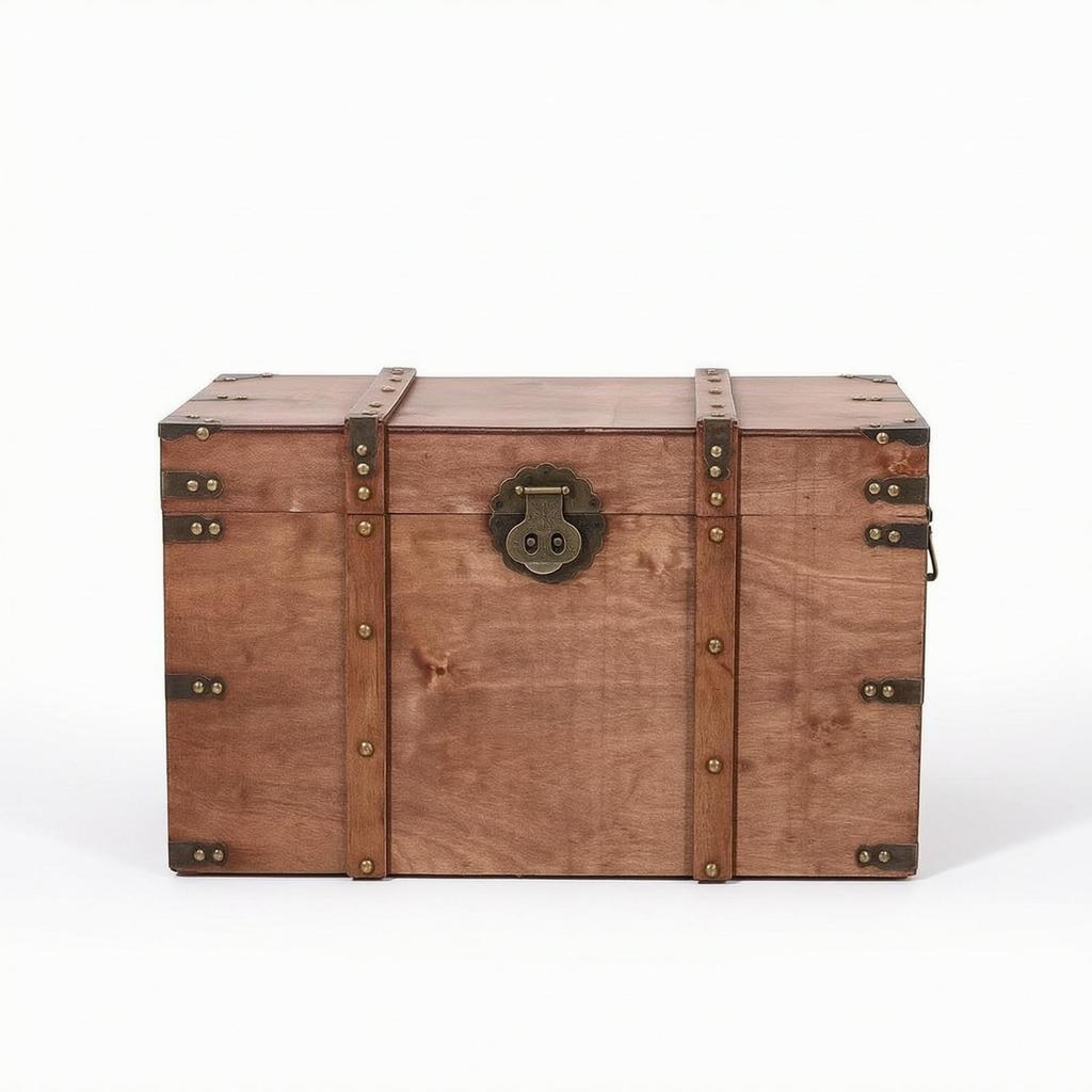 Storage Trunk with Hinged Lid Vintage Style Wooden Antique Influenced Chest for