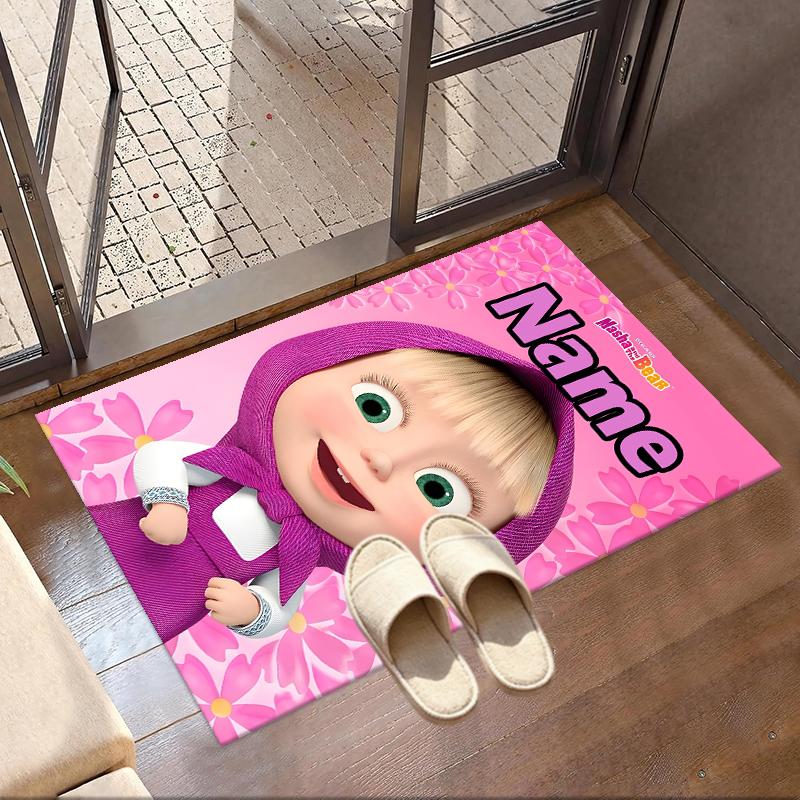 Custom Name Personalized Masha and The Bear Print Carpet, Versatile Home Decor Rug, for Playroom, Apartment, Balcony, Entryway, Hallway Gift