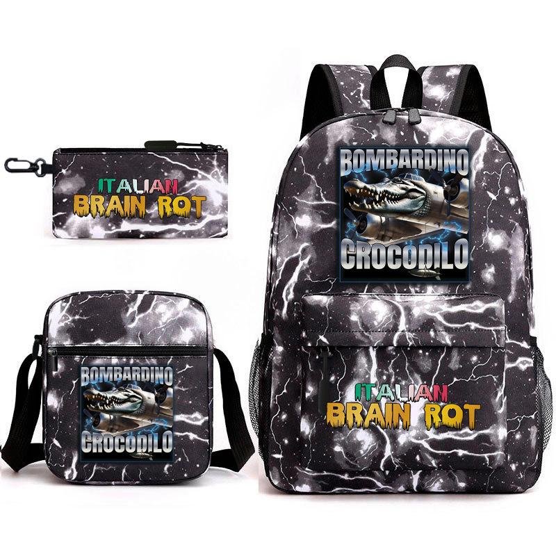 Abstract Foreign Shanhaijing Children's Schoolbag Tongtongsahur Cartoon Primary School Student Backpack Three-piece Set L