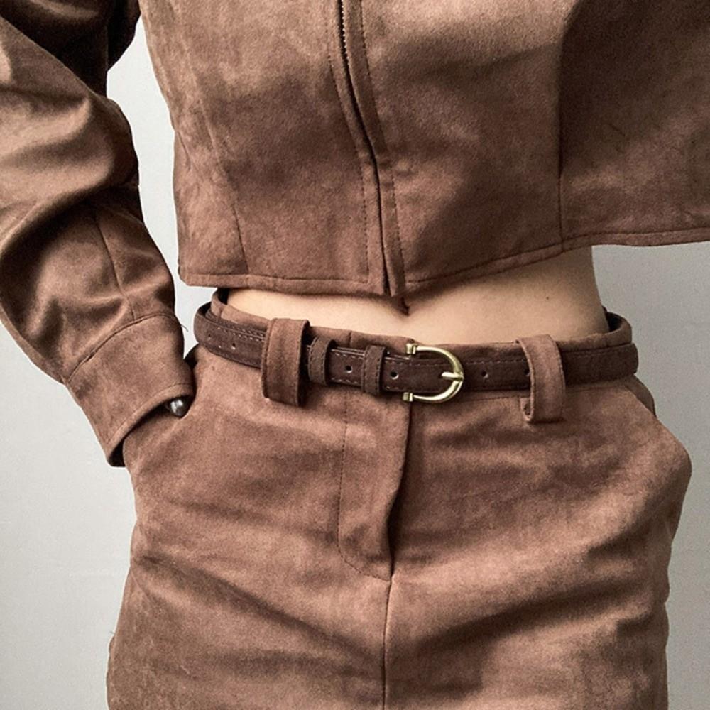 Luxury Design Suede Leather Belt Pin Buckle Retro Waistband Frosted Waist Belt Women Decoration
