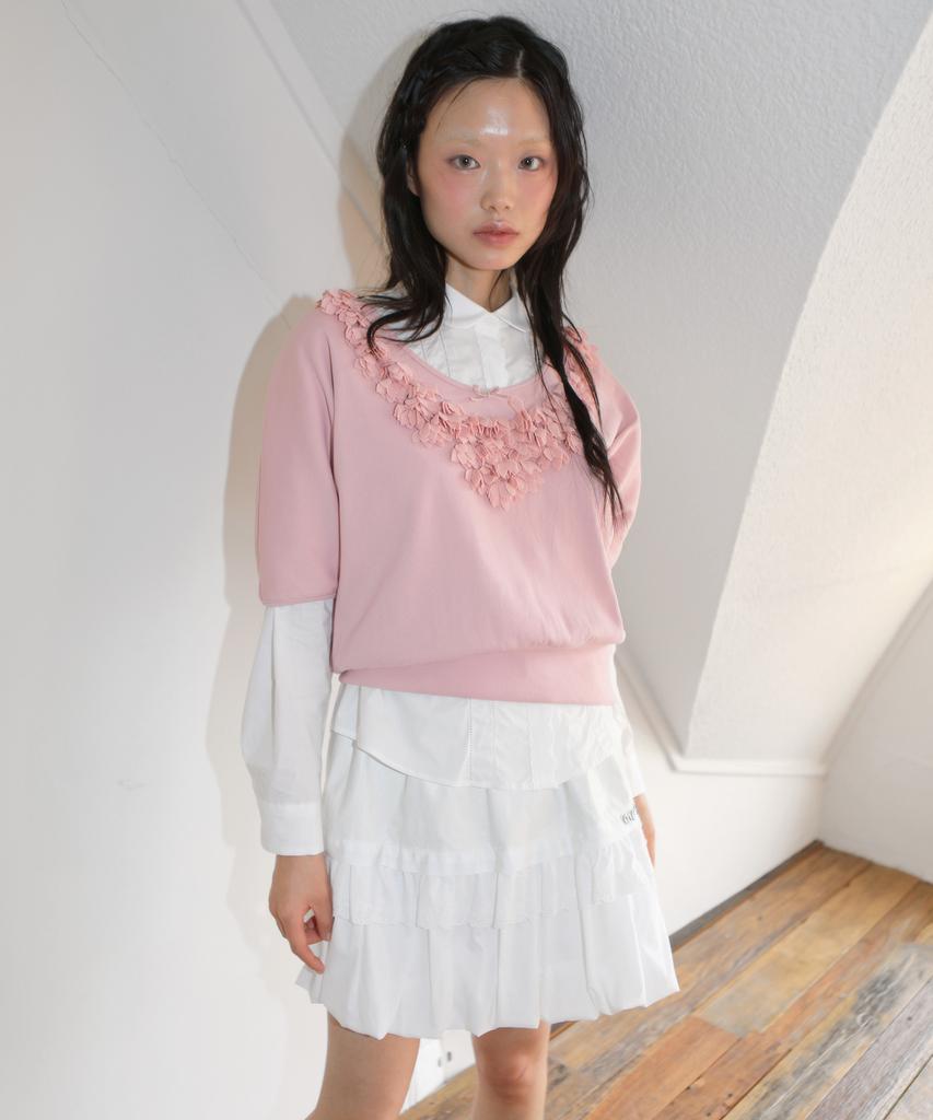 NOFFICIALNOFFICE Flower Deco Ribbon Top Pink