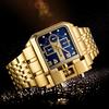 Oulm Gold Dial Men's Watch Steel Band Calendar Square Quartz Men's Watch Casual Style