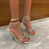 Women's Summer New Fashion Rhinestone Bow Women's Sandals Casual Square Head Open Toe Party Women High Heels Mujer Zapatos