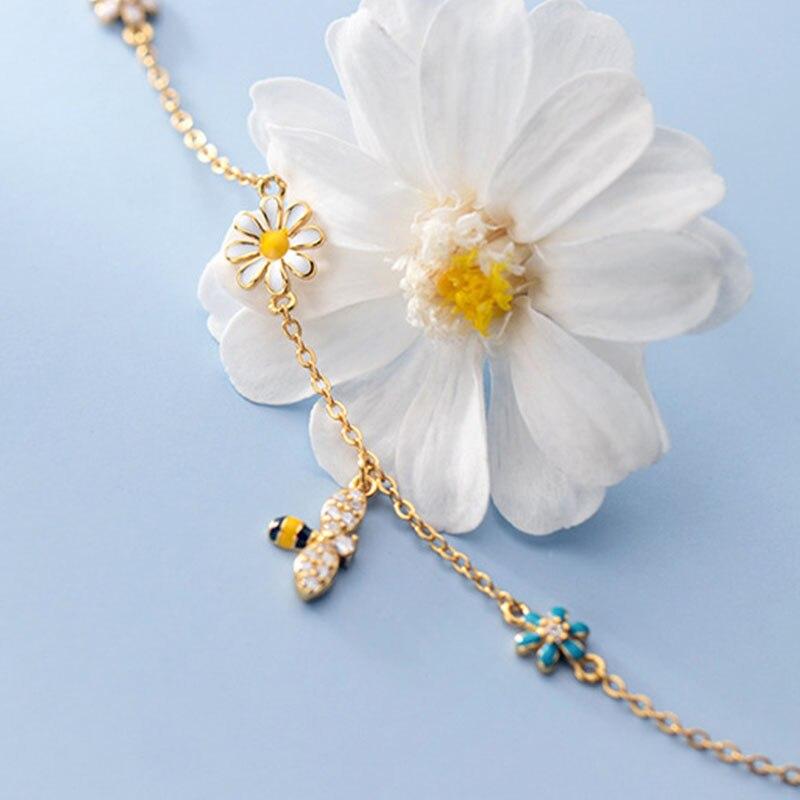 925 Sterling Silver Colored Flower Bee Bracelet Female Sweet Simple Zircon Chain Bracelet