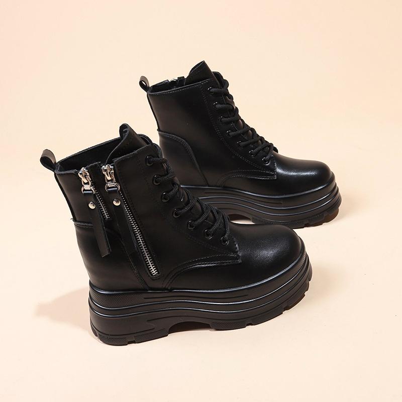 Модные новые женские ботильоны на платформе, зимние массивные кроссовки, теплые повседневные вулканизированные туфли, высокие кожаные короткие ботинки высотой 10 см для женщин, Mujer