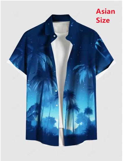 Summer Men's Coconut Tree Shirt Short Sleeve Top Casual Hawaiian Shirt Turning Casual Shirt Button On